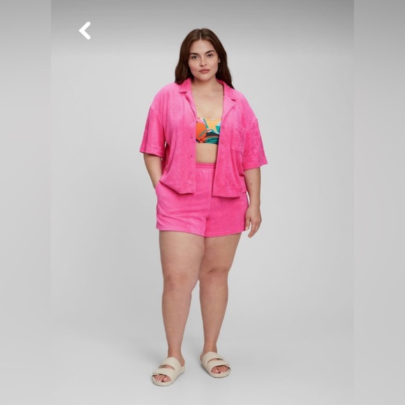 SALE! Gap Hot Pink Barbiecore Terry Cloth Short Sleeve Top Size L - Picture 1 of 6